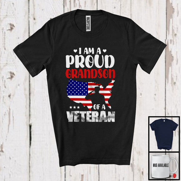 MacnyStore - I'm A Proud Grandson of A Veteran; Amusing Father's Day America USA Flag; Family Group T-Shirt