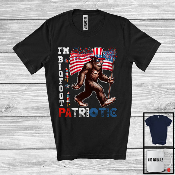 MacnyStore - I'm Bigfoot Patriotic, Humorous 4th of July Bigfoot With American Flag, Fireworks Patriotic Group T-Shirt