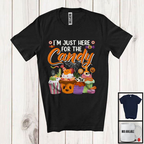 MacnyStore - I'm Just Here For The Candy, Humorous Halloween Costume Trick Or Treat, Candy Pumpkin Lover T-Shirt