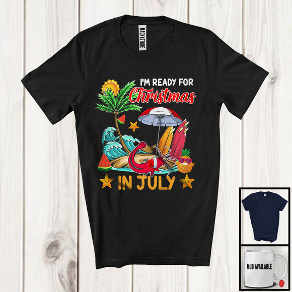 MacnyStore - I'm Ready For Christmas In July, Joyful Summer Vacation Santa Catfish Lover, Sea Beach Family T-Shirt