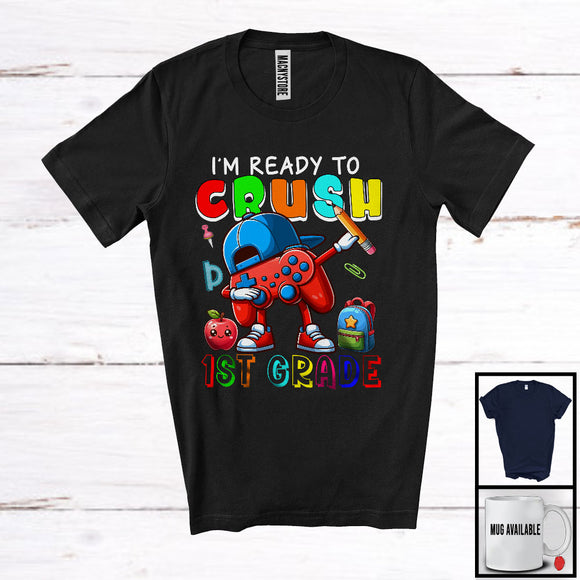 MacnyStore - I'm Ready To Crush 1st Grade, Lovely Back To School Dabbing Game Controller, Gamer Gaming T-Shirt