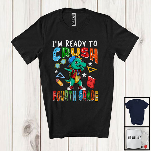 MacnyStore - I'm Ready To Crush Fourth Grade, Adorable First Day Of School Dabbing T-Rex, Dinosaur Lover T-Shirt
