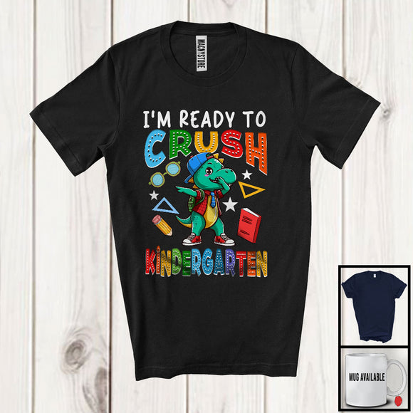MacnyStore - I'm Ready To Crush Kindergarten, Adorable First Day Of School Dabbing T-Rex, Dinosaur Lover T-Shirt