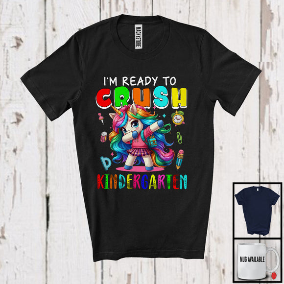 MacnyStore - I'm Ready To Crush Kindergarten, Colorful First Day Of School Dabbing Unicorn, Students Group T-Shirt