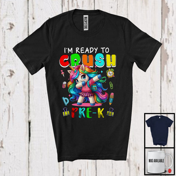 MacnyStore - I'm Ready To Crush Pre-K, Colorful First Day Of School Dabbing Unicorn, Students Group T-Shirt