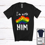 MacnyStore - I'm With Him, Adorable LGBTQ Pride Gay Lesbian Rainbow Hearts, Matching Couple LGBT Pride T-Shirt