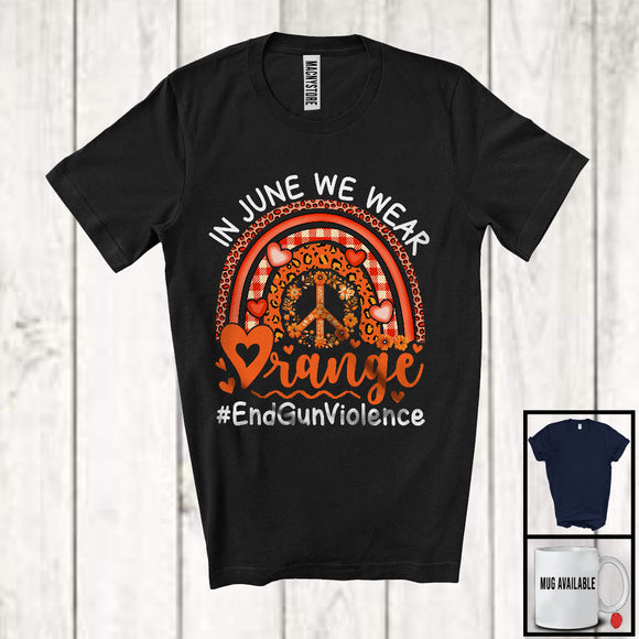 MacnyStore - In June We Wear Orange, Adorable End Gun Violence Awareness Leopard Plaid Rainbow, Flowers T-Shirt
