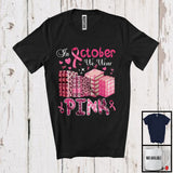 MacnyStore - In October We Wear Pink; Proud Breast Cancer Awareness Librarian Tools Leopard Plaid T-Shirt