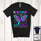 MacnyStore - In September We Wear Teal And Purple; Lovely Suicide Prevention Awareness Ribbon Wing; Family T-Shirt