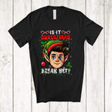 MacnyStore - Is It Christmas Break Yet; Humorous Christmas Lights Elf Face; Vacation X-mas Teacher Group T-Shirt
