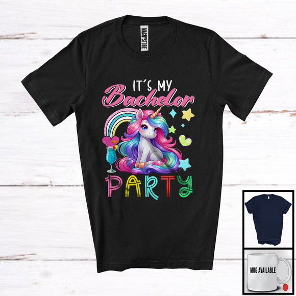 MacnyStore - It's My Bachelor Party, Colorful Bachelor Party Unicorn Lover, Rainbow Matching Team T-Shirt