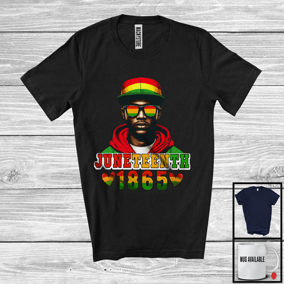 MacnyStore - Juneteenth 1865, Adorable Black History Month Afro Men Hat Sunglasses, African American Pride T-Shirt