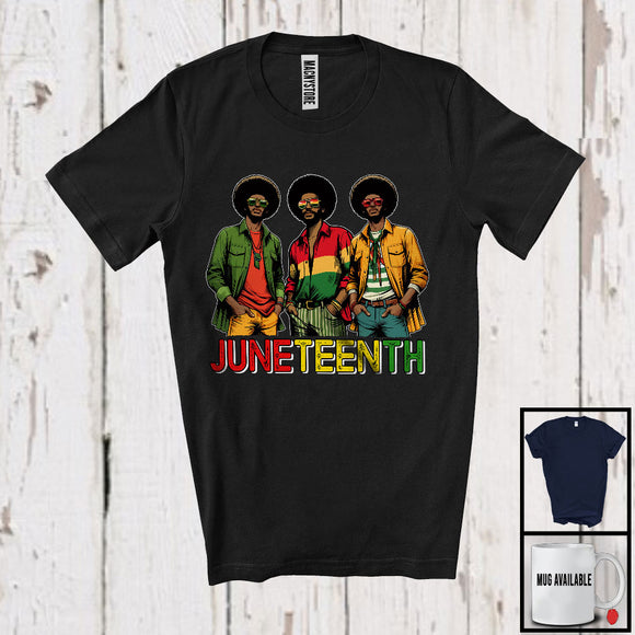 MacnyStore - Juneteenth, Proud Black History Month Three African American Men, Afro Melanin Group T-Shirt