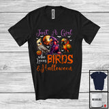 MacnyStore - Just A Girl Who Loves Birds And Halloween, Scary Halloween Witch Mummy Zombie Birds, Animal Lover T-Shirt
