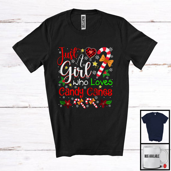 MacnyStore - Just A Girl Who Loves Candy Canes; Adorable Christmas Candy Cane; X-mas Family Friends Group T-Shirt