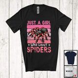 MacnyStore - Just A Girl Who Loves Spiders, Humorous Summer Pink Retro Flowers Spiders, Insects Lover T-Shirt