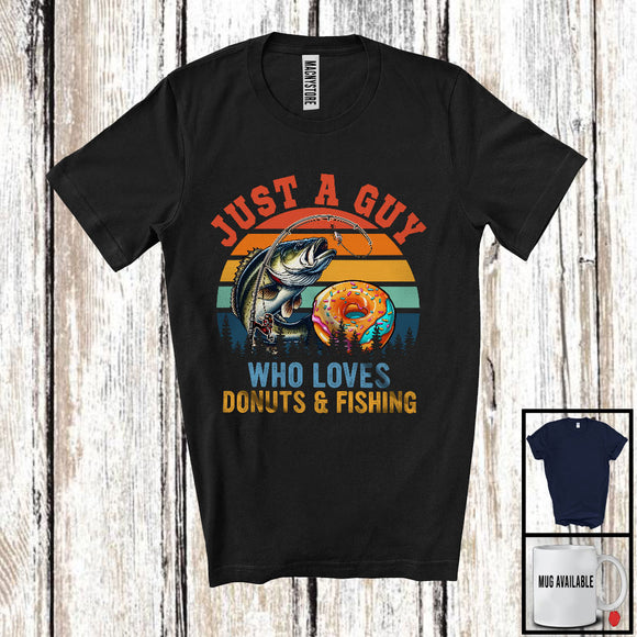 MacnyStore - Just A Guy Who Loves Donuts And Fishing; Humorous Vintage Retro Food; Men Boys Family T-Shirt