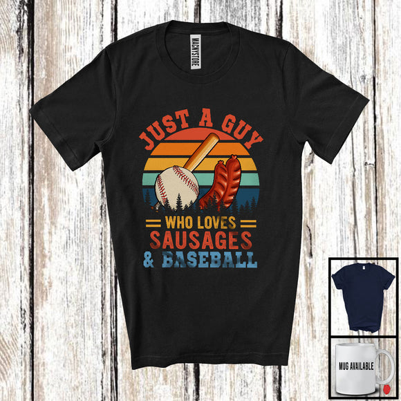MacnyStore - Just A Guy Who Loves Sausages And Baseball; Humorous Vintage Retro Food; Men Boys Family T-Shirt