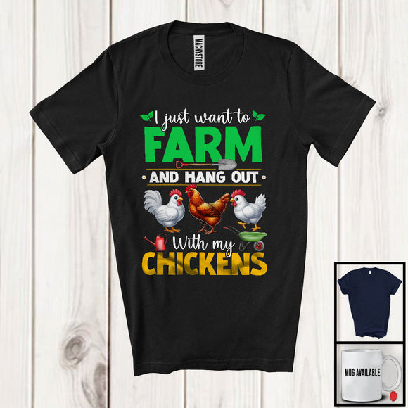 MacnyStore - Just Want To Farm And Hanging Out With My Chickens, Adorable Flowers Farm Animal, Farmer T-Shirt