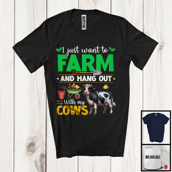 MacnyStore - Just Want To Farm And Hanging Out With My Cows, Adorable Flowers Farm Animal, Farmer Group T-Shirt