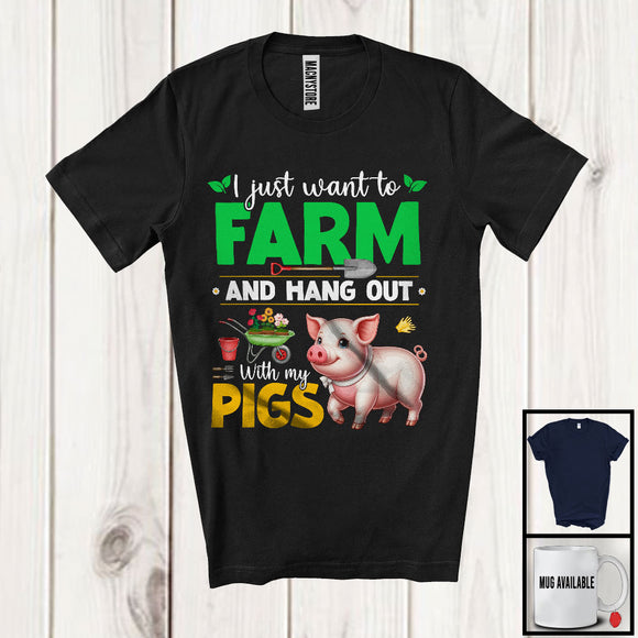 MacnyStore - Just Want To Farm And Hanging Out With My Pigs, Adorable Flowers Farm Animal, Farmer Group T-Shirt