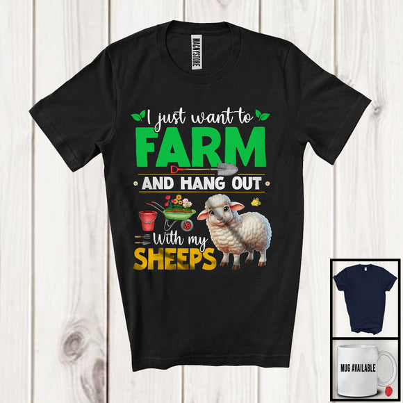 MacnyStore - Just Want To Farm And Hanging Out With My Sheeps, Adorable Flowers Farm Animal, Farmer Group T-Shirt