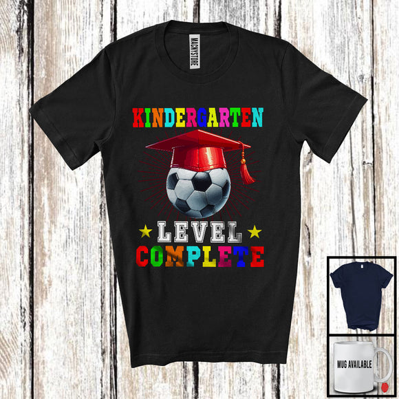 MacnyStore - Kindergarten Level Complete, Joyful Last Day Of School Soccer Player Playing, Students Group T-Shirt
