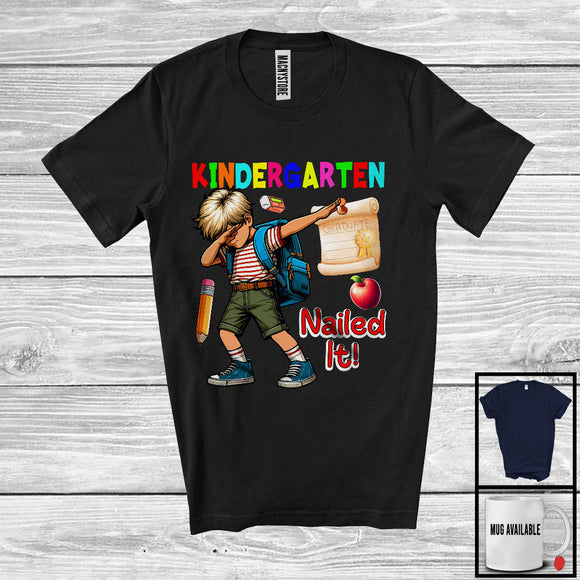 MacnyStore - Kindergarten Nailed It, Colorful Graduation Last Day Of School Dabbing Boys, Student Group T-Shirt