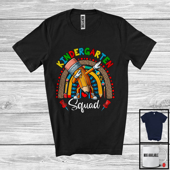MacnyStore - Kindergarten Squad, Adorable Back To School Dabbing Pencil Leopard Rainbow, Student Teacher T-Shirt