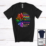 MacnyStore - Kindness Peace Equality Love, Colorful Plaid LGBTQ Pride Sunflowers, Gay Flag Rainbow T-Shirt
