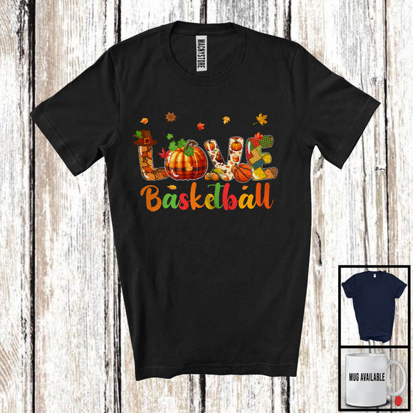 MacnyStore - LOVE Basketball; Adorable Thanksgiving Plaid Pumpkin Fall; Matching Basketball Player Group T-Shirt