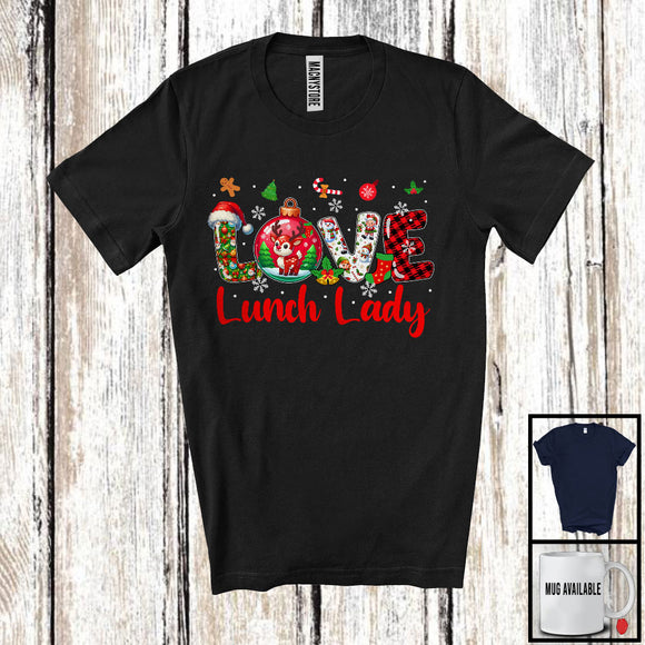 MacnyStore - LOVE Lunch Lady; Adorable Christmas Plaid Ornament Reindeer Snow; Lunch Lady X-mas Group T-Shirt