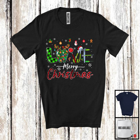 MacnyStore - LOVE Merry Christmas; Proud Plaid X-mas Santa Elf Reindeer Dentist Tools; Jobs Careers T-Shirt