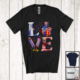 MacnyStore - LOVE, 4th Of July American Flag Softball Firecracker, Patriotic Sport Player Playing Team T-Shirt