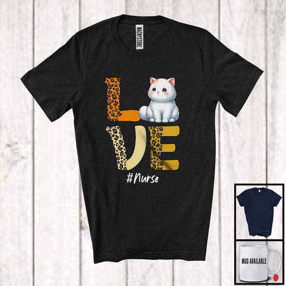 MacnyStore - LOVE; Adorable Cat Leopard Animal Lover; Nurse Cat Matching Careers Jobs Family T-Shirt
