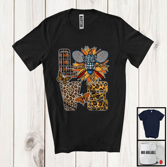 MacnyStore - LOVE, Adorable Leopard Plaid Sunflower Badminton Player Team, Sports Playing Lover T-Shirt