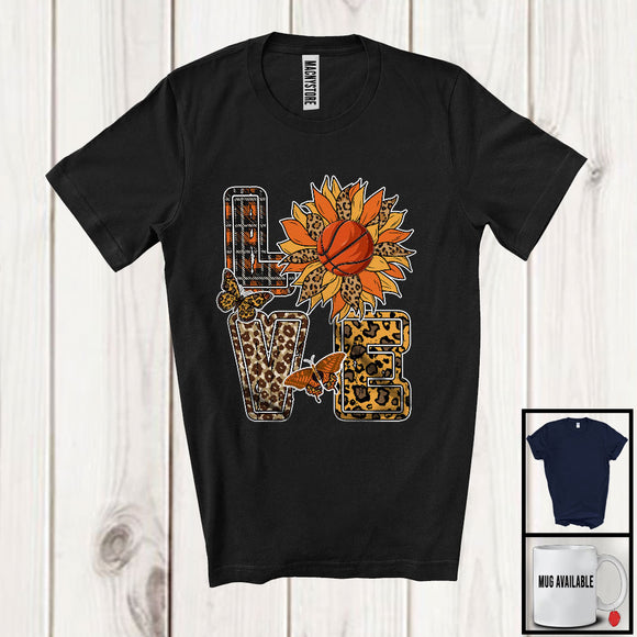 MacnyStore - LOVE, Adorable Leopard Plaid Sunflower Basketball Player Team, Sports Playing Lover T-Shirt