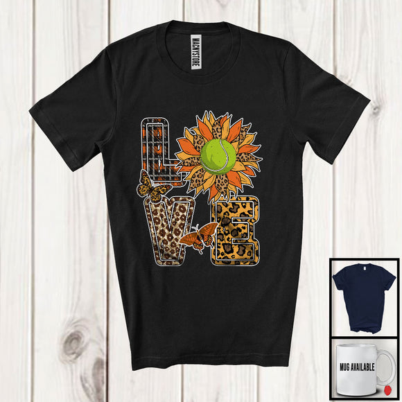 MacnyStore - LOVE, Adorable Leopard Plaid Sunflower Tennis Player Team, Sports Playing Lover T-Shirt