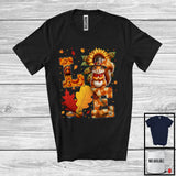 MacnyStore - LOVE; Adorable Thanksgiving Pilgrim Squirrel With Leopard Sunflowers; Fall Leaf Family Group T-Shirt