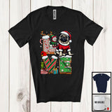 MacnyStore - LOVE, Joyful Christmas Santa Pug Owner Lover, X-mas Candy Cane Snowing Around T-Shirt