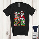 MacnyStore - LOVE, Joyful Christmas Santa St. Bernard Owner Lover, X-mas Candy Cane Snowing Around T-Shirt