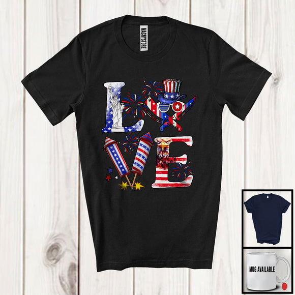 MacnyStore - LOVE, Proud 4th Of July Chef Lunch Lady Firecracker Fireworks, American Flag Patriotic Group T-Shirt