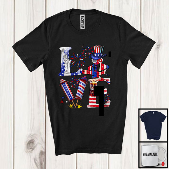 MacnyStore - LOVE, Proud 4th Of July Pilot Firecracker Fireworks, American Flag Patriotic Group T-Shirt