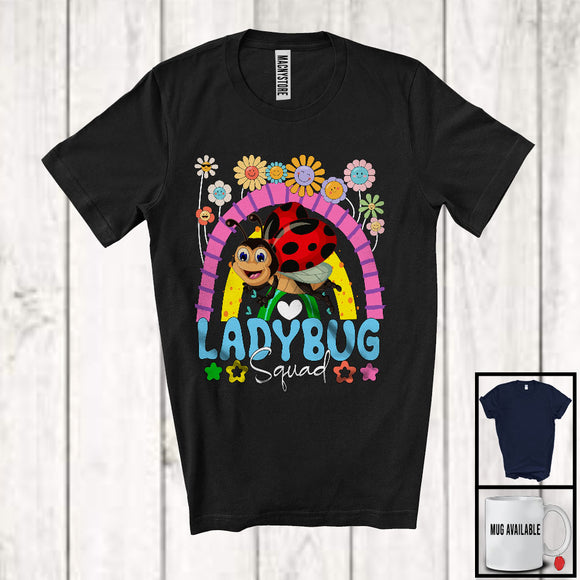 MacnyStore - Ladybug Squad, Adorable Flowers Rainbow Animal Lover, Floral Matching Women Girls Group T-Shirt