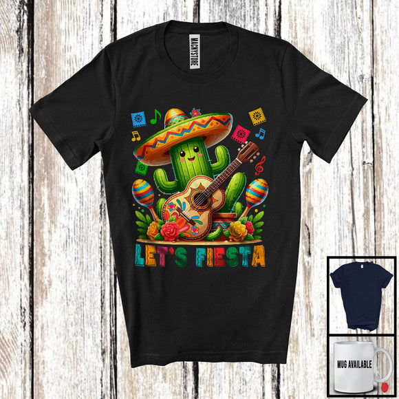 MacnyStore - Let's Fiesta, Joyful Cinco De Mayo Sombrero Cactus Playing Guitar, Mexican Guitarist Lover T-Shirt