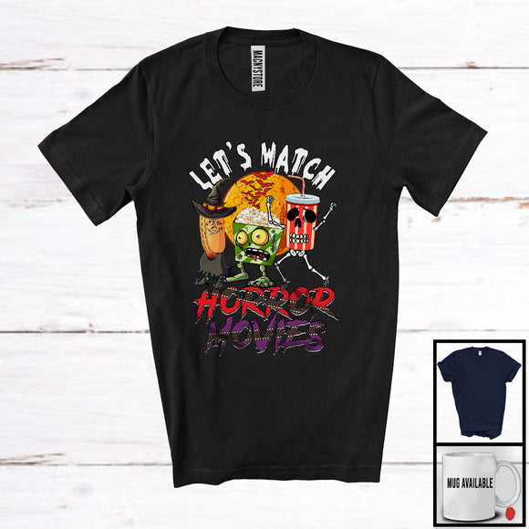 MacnyStore - Let's Watch Horror Movies, Creepy Halloween Zombie Witch Skeleton Fast Food, Movie Lover T-Shirt