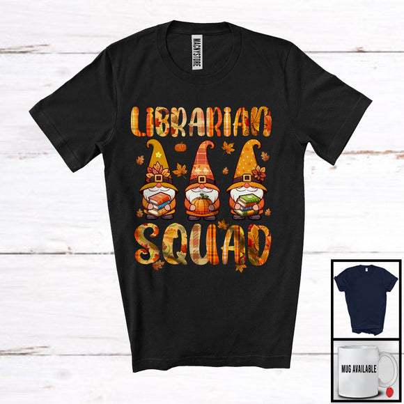 MacnyStore - Librarian Squad; Awesome Thanksgiving Fall Leaves Plaid Gnome; Matching Librarian Group T-Shirt