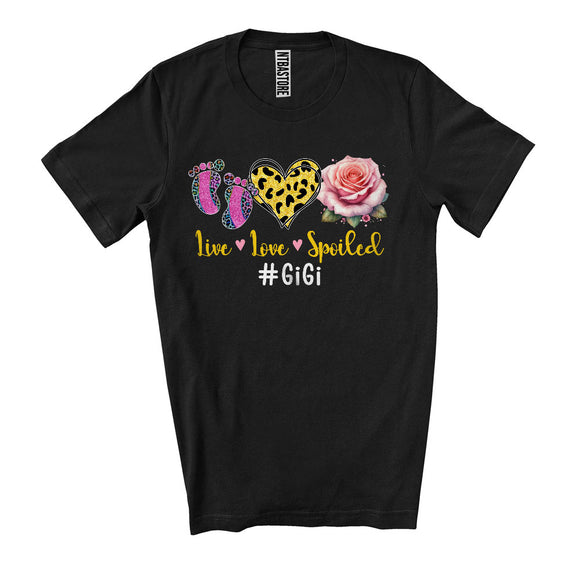 MacnyStore - Live Love Spoiled Gigi, Adorable Mother's Day Leopard Heart Flowers, Matching Family Group T-Shirt