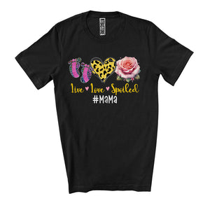 MacnyStore - Live Love Spoiled Mama, Adorable Mother's Day Leopard Heart Flowers, Matching Family Group T-Shirt