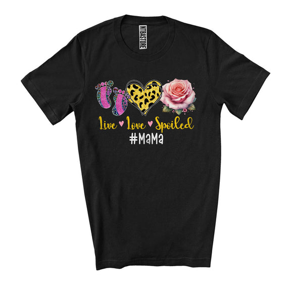 MacnyStore - Live Love Spoiled Mama, Adorable Mother's Day Leopard Heart Flowers, Matching Family Group T-Shirt